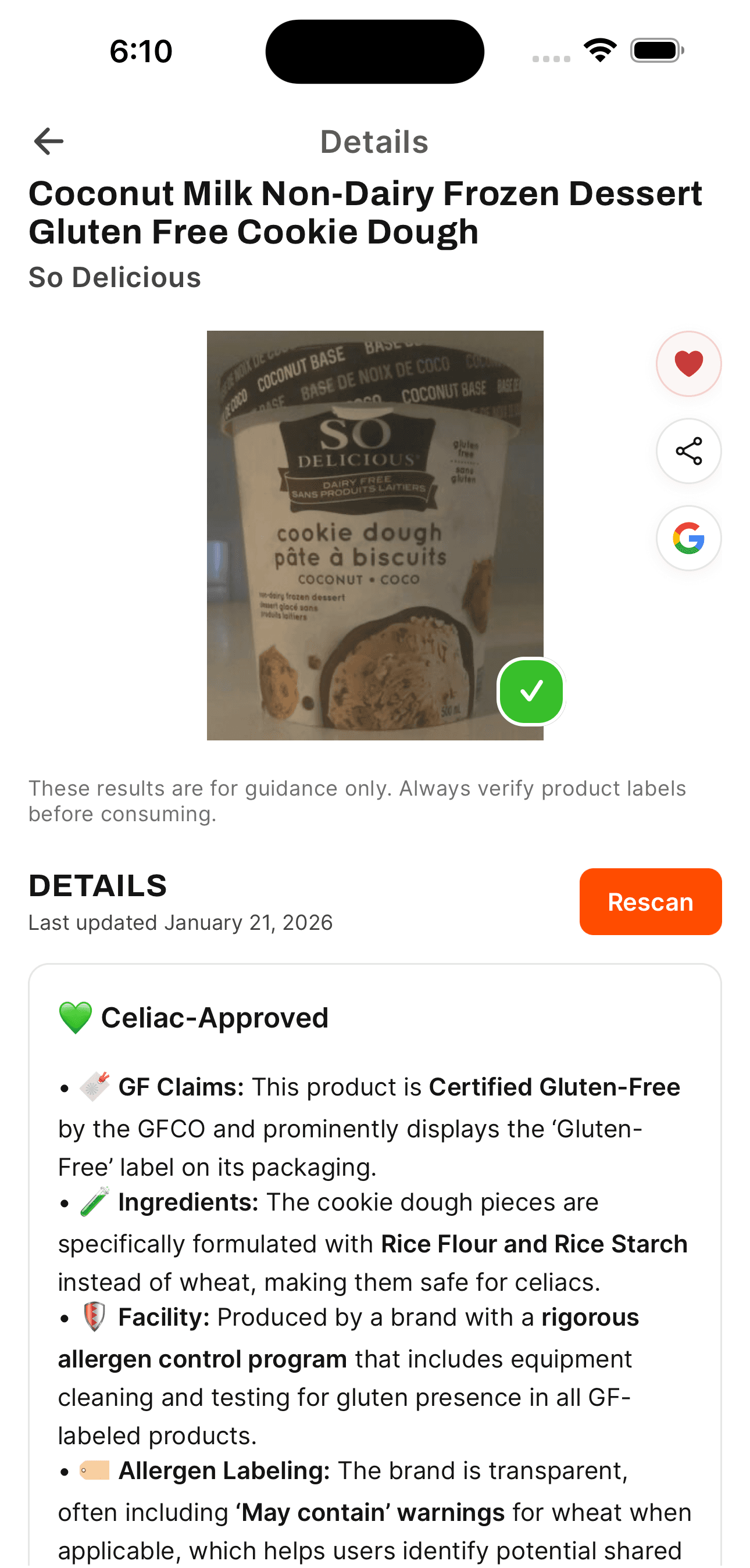 Celiapp app screenshot
